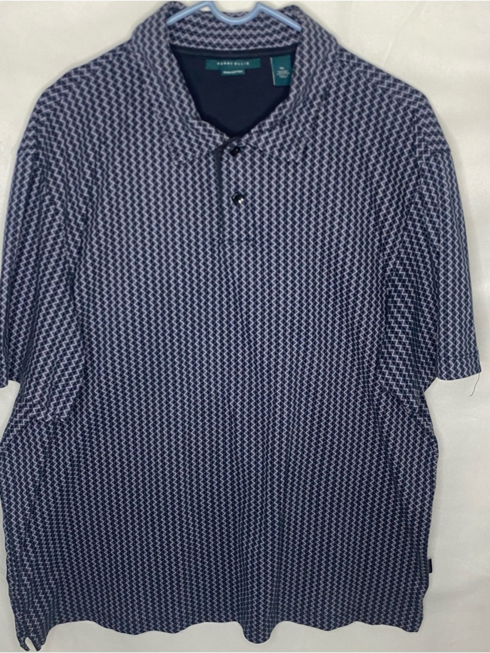 Perry Ellis Pima Cotton Men’s XL Polo Shirt Grey White Chevron Geometric Print